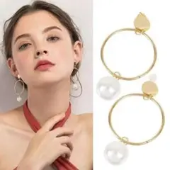 【処分価格】大ぶりパール付ゴールドピアス