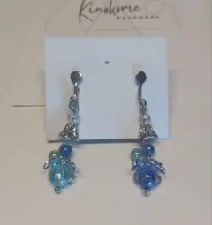 青系ビーズ フラワーモチーフ 揺れる イヤリング