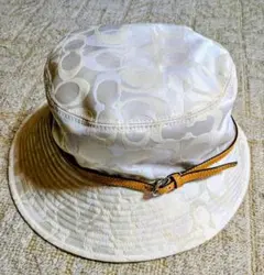 ★新品未使用 COACH バケットハット 白 COACH】コーチ バケハ ホワイトデニム コットン シグネチャー ロゴ