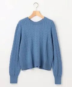 【美品・クリーニング済】組曲　2way パールボタン　ケーブルニット ブルー