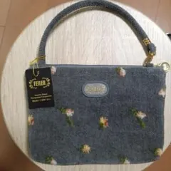 FEILER 花柄ハンドルポーチ シュニール織　グレー