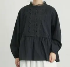 サマンサモスモス 前立てレース切替ブラウス　ブラック