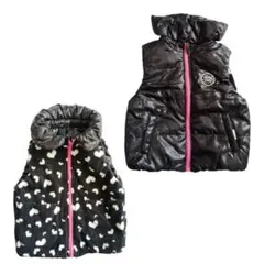 【リバーシブル】キッズ ダウンベスト ブラック ハート柄 フリース 110