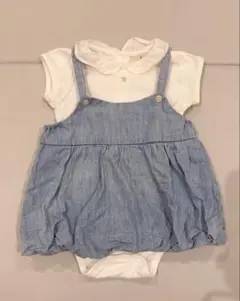 【値下げ】petit main デニムワンピース風ロンパースセット 70cm