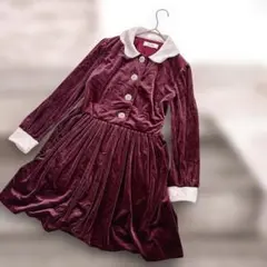 dazzlin ベロア ワンピース ボルドー 長袖 白襟