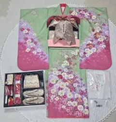 七五三 6歳 7歳 女の子着物 新品帯 正絹 フルセット 赤の鹿子柄 日本製