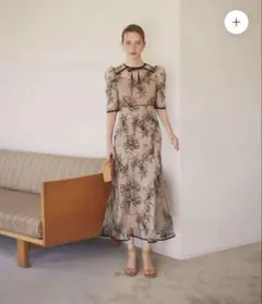 Leja 花柄リボンパフスリーブマーメイドワンピースドレス Mサイズ