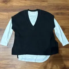 【美品】シューラルー 黒 ブラック ベスト ニット フリー