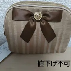 メゾンドフルール／ポーチ／ティッシュ入れ／リボン／新品／ブラウン系／ボーダー柄のサムネイル