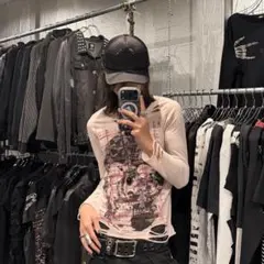 00s archive スカル クラッシュ加工 ロングスリーブカットソー