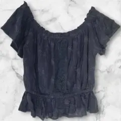 ANGIE オフショルダーブラウス 刺繍レース ペプラム 黒 Mのサムネイル