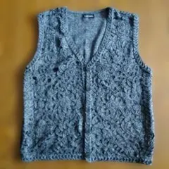 HAYAMA 黒グレー レース編み ニットベスト