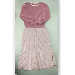 anySiS ピンク　千鳥柄　セットアップ　ニット　スカート　ニットアップ