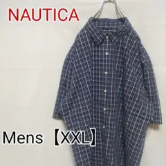 M97【US輸入】NAUTICA(ノーティカ)　半袖シャツ【XXL】青チェックのサムネイル