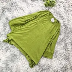 Amina【F】オリーブグリーン 五分袖 ゆったり ロゴ刺繍 ニット トップス