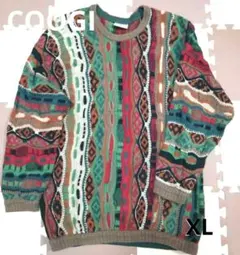 【超希少】90's COOGI クージー マルチ柄ニットセーター XL