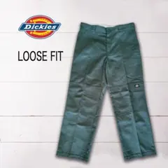 Dickies ルーズフィット ワークパンツ 36 グリーン ワイド シルエット