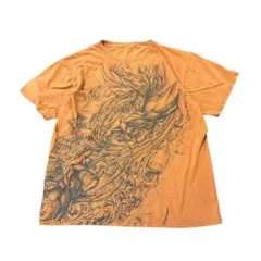 グラフィックTシャツ　スカル　イーグル　オレンジ　フェード　古着　8l
