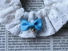 レース　ホワイト　首輪　猫　犬　水色　リボン　鈴　白　刺繍　花柄