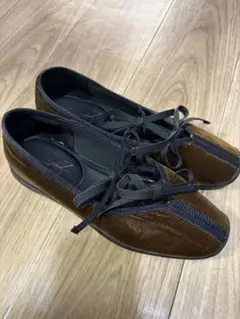 ルタロン　ブラウン ベロア リボン付きシューズ