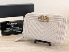 CHANEL ボーイシャネル キャビアスキン ジップ財布 ピンクベージュ