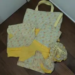 花柄模様ときいろのフリルがかわいい入園入学グッズ6点セット