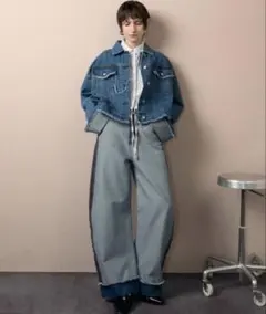 le ELMiワイドデニムパンツ 切りっぱなし加工