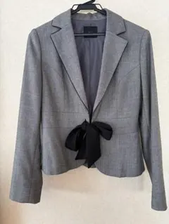 リボン付きグレージャケットスーツスカート2枚