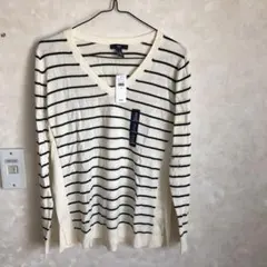 Gap 綿Vニット M 白×黒ボーダー
