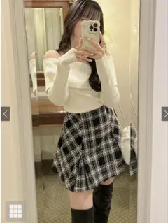 オフショルダー ホワイト ニット