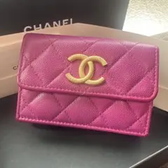 CHANEL 三つ折り財布　ミニウォレット　パープル系