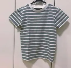 【期間限定⭐︎値下げ】ボーダー　半袖Tシャツ　グリーン　ショート丈　ミニTのサムネイル