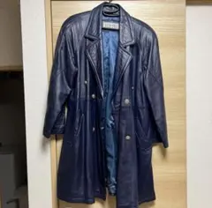 【極希少】シープレザー　ダブルブレストコート　ネイビー
