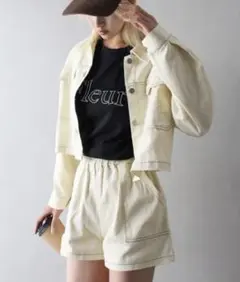 SPRAY PREMIUM クリーム色 セットアップ ジャケットショートパンツ