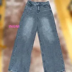 INGNI ストレートデニム ラインストーン グレー ブラック Mサイズ ワイドのサムネイル