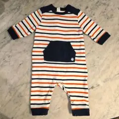 プチバトー カバーオール 6M 67cm ボーダー ベビー服 ロンパース