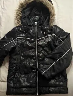 【Y2K】ファー付き 光沢ブラック ダウンジャケット 短丈 平成ギャル グランジ