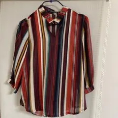 マルチカラー ストライプ 五分袖シャツ　ダンス