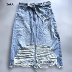 ZARA ダメージ加工ライトブルーデニムスカート