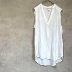 H&M　シャツ　ノースリーブ　透け感　白　ノーカラー　SS　薄手　春夏　無地