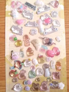 ③おすそ分けシール　うるちゅる　フード　ねこ　おばけーぬ4種　シマエナガりんご