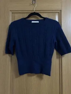 MAJESTIC LEGON ケーブル編み 半袖ニット ネイビー