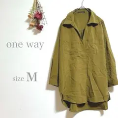 【ワンウェイ】チュニック スキッパーシャツ 襟付き 長袖 カーキ Mのサムネイル