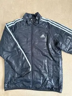 adidas ネイビー×水色　ストライプ中綿ジャケット　160