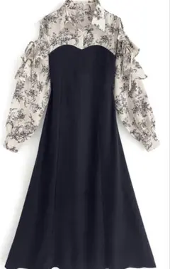 花柄ショルダーオープンフレアロングワンピース