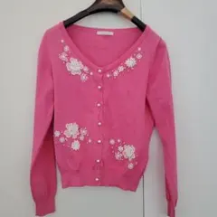 Aveniretoile ピンク フラワー刺繍 カーディガン