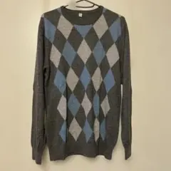 アーガイル柄 ニットセーター グレー 青 UNIQLO