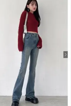 フレアデニムパンツ カットオフデザイン　フリンジ　グレイル　新品未使用タグ付きのサムネイル