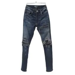 美品 AMIRI 国内正規品 MX1 レザー蛇腹 ダメージ リペア加工 スキニー AMIRI アミリ MX1 レザー 蛇腹 スキニーデニム サイズ30
