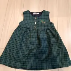 FAMILIAR チェック柄ワンピース　ジャンバースカート 90cm青系定番